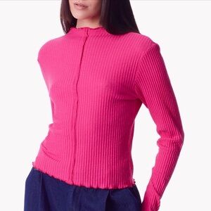 Crewneck Ribbed Long-Sleeve Top - Pink